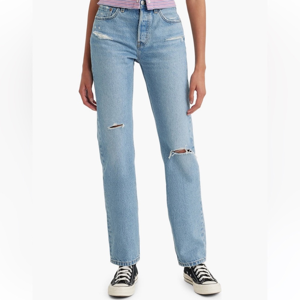 Levi's 501 Distressed Button Fly Straight Leg Jeans